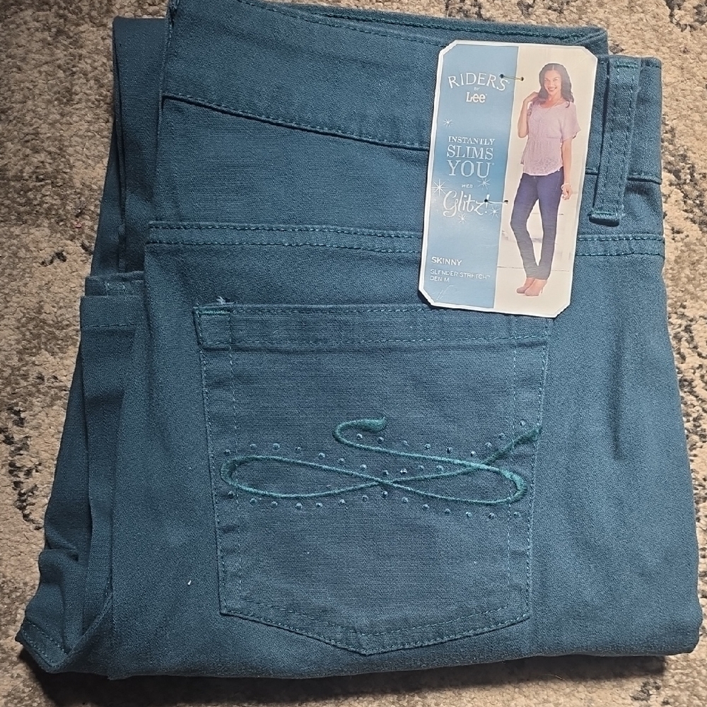 Riders by Lee Women's Teal Skinny Jeans with Embroidered Back Pocket - Picture 4 of 5